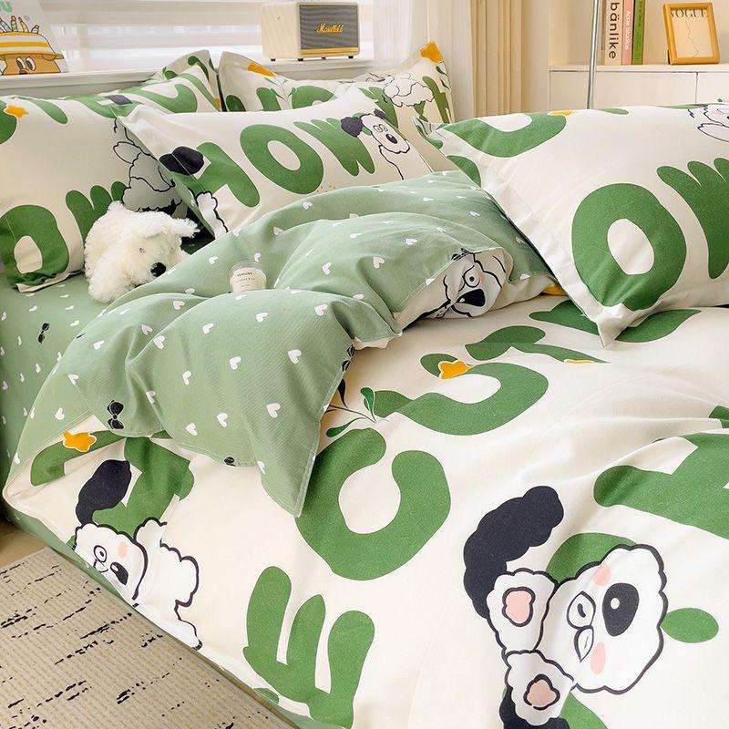 Zestaw czteroczęściowy Klasy A Domowy Gruby Przyjazny dla skóry Piaskowany Twill Ins Kreskówkowy Pokrowiec na kołdrę Zestaw trzyczęściowy na łóżko do akademika