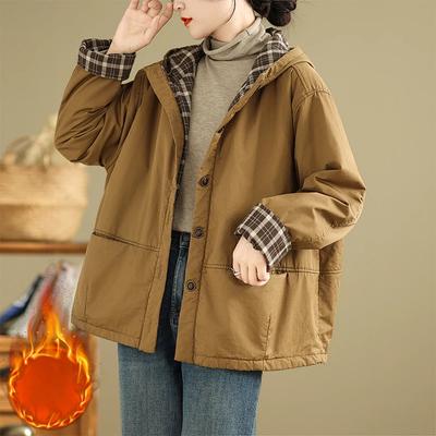 Coats for Women Jacket Cotton Winter Hooded Thickened Velvet Windbreaker Women Loose Casual Coat