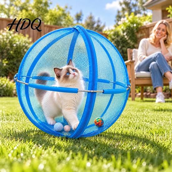 Durable Mesh Cat Running Wheel 27" Hamster Ball Outdoor Rolling Enclosure Foldable Breathable Playpen Roller with Metal Support & Carry Handle,