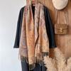 Brand Fashion Women's Winter Cashmere Wrap - Vintage Oil Painting Floral Printed Tasseled Pashmina Thick Shawl, Scarf & Echarpe