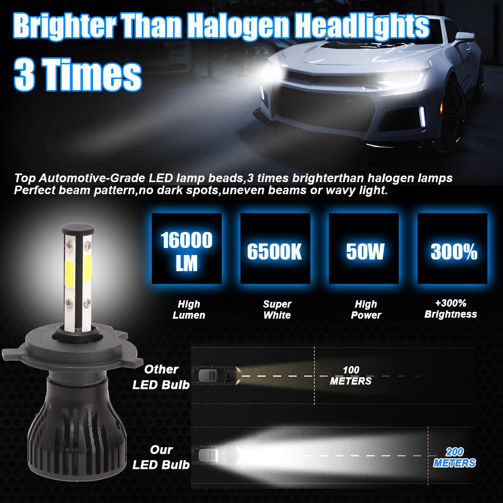 2pcs 16000lm 50w H4 H13 9008 9004 9007 Hi /Lo Beam H7 9005 /Hb3 9006 /Hb4 H11 H8 Auto Led Headlight 6500k White Car Lights 12v