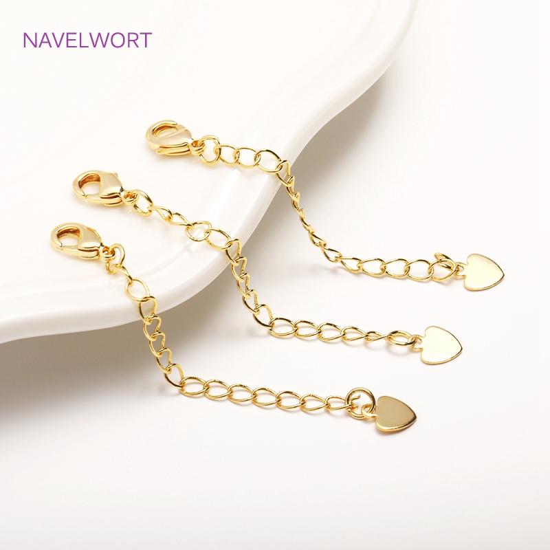 14K Gold Plated Lobster Claw Clasps with Extender Chain Brass Metal Extension Extended Lobster Tail Chains Clasps Connectors