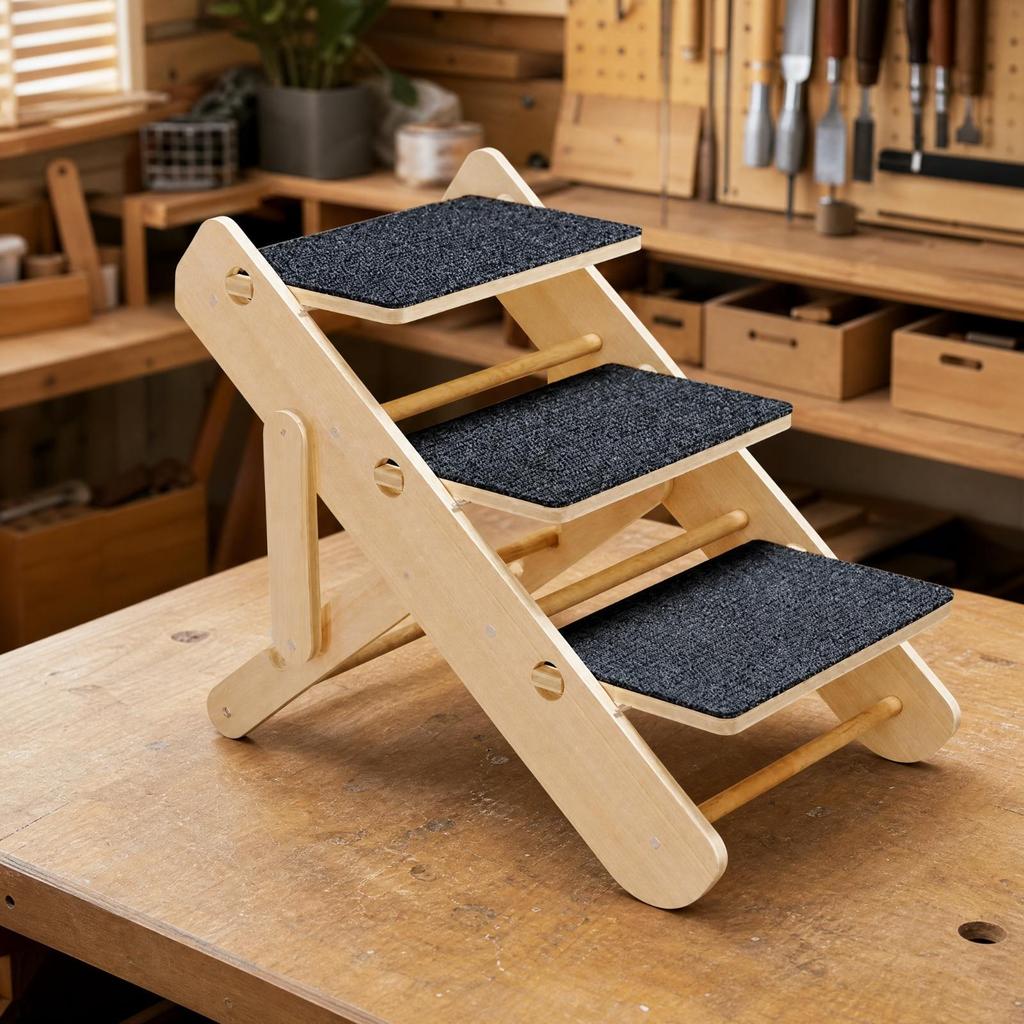 Wooden Pet Staircase Portable Adjustable Dog Ramp for Sofa Access