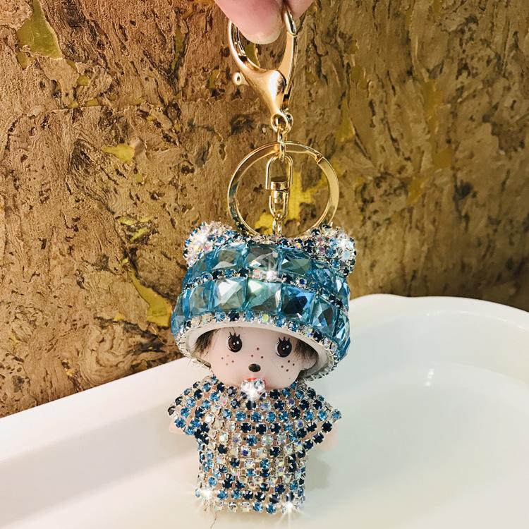 Monchchi Diamond Keychain Cute Monkey Keyring Kawaii Monchichi Hanging Ornament Car Key Chain Children Birthday Gifts s Carry Mini Lightweight