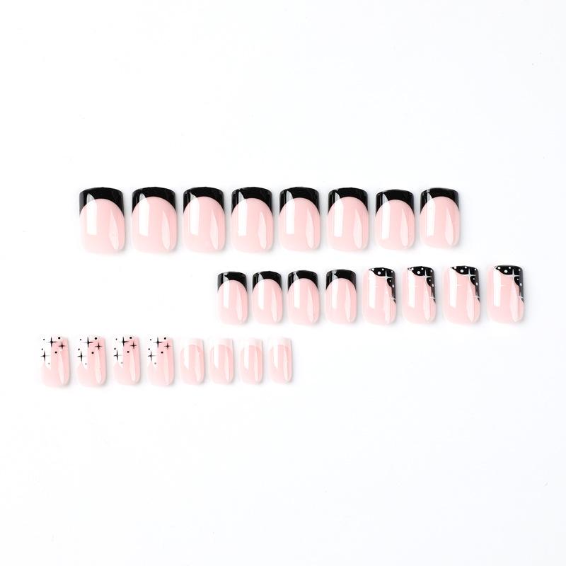Nail art simple black and white French edge star sweet cool wearing nail autumn and winter nail sticker wearing nail art advanced