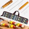 Korean Outdoor BBQ Skewers: 7-Piece Stainless Steel Set with U-Shaped Wooden Handles
