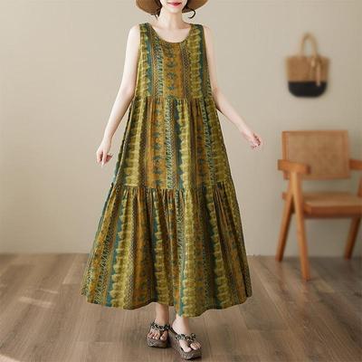 Sleeveless Plus Size Vintage Floral New In Dresses for Women Casual Loose Long Summer Dress