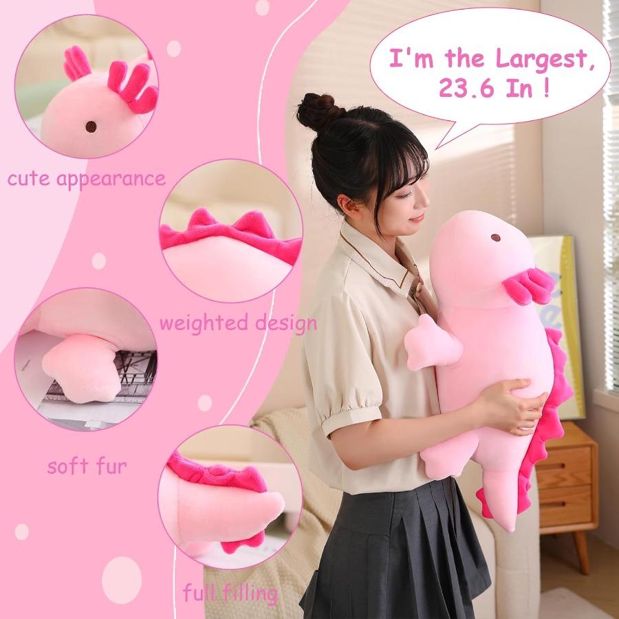 Pink Weighted Axolotl Plush Toy 23.6 Inch 3.1 Lbs Adorable Stuffed Animal Pillow Designed for Girls Boys Gentle Huggable Present Pink Filled Featuring