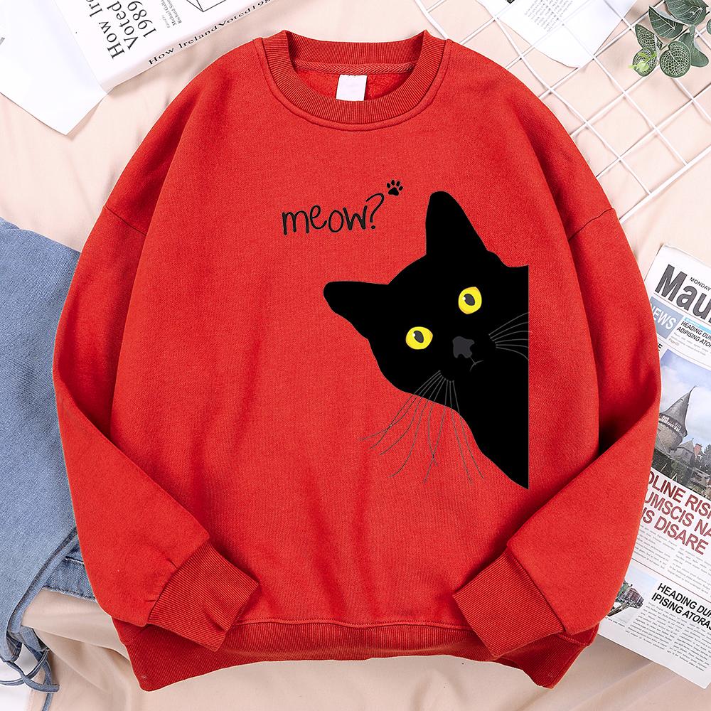Fun Cat Diagram Print Pullovers Autumn Basics Loose Street Women Clothing Fashion Oversize Versatile Daily Warm Long Sleeved Crew Neck Pullover