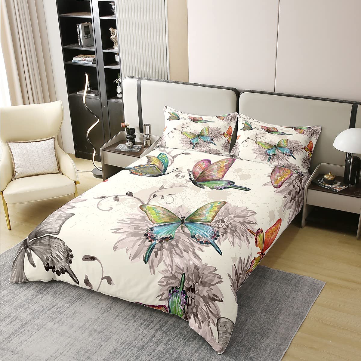 

Buterfly Soft Duvet Cover Set Quen Sized Dimensions,Buterfly Beding Set,Buterflies Printed Warm Comforter Cover Set for Young Girls Children Kids Tens 120*200cm Single