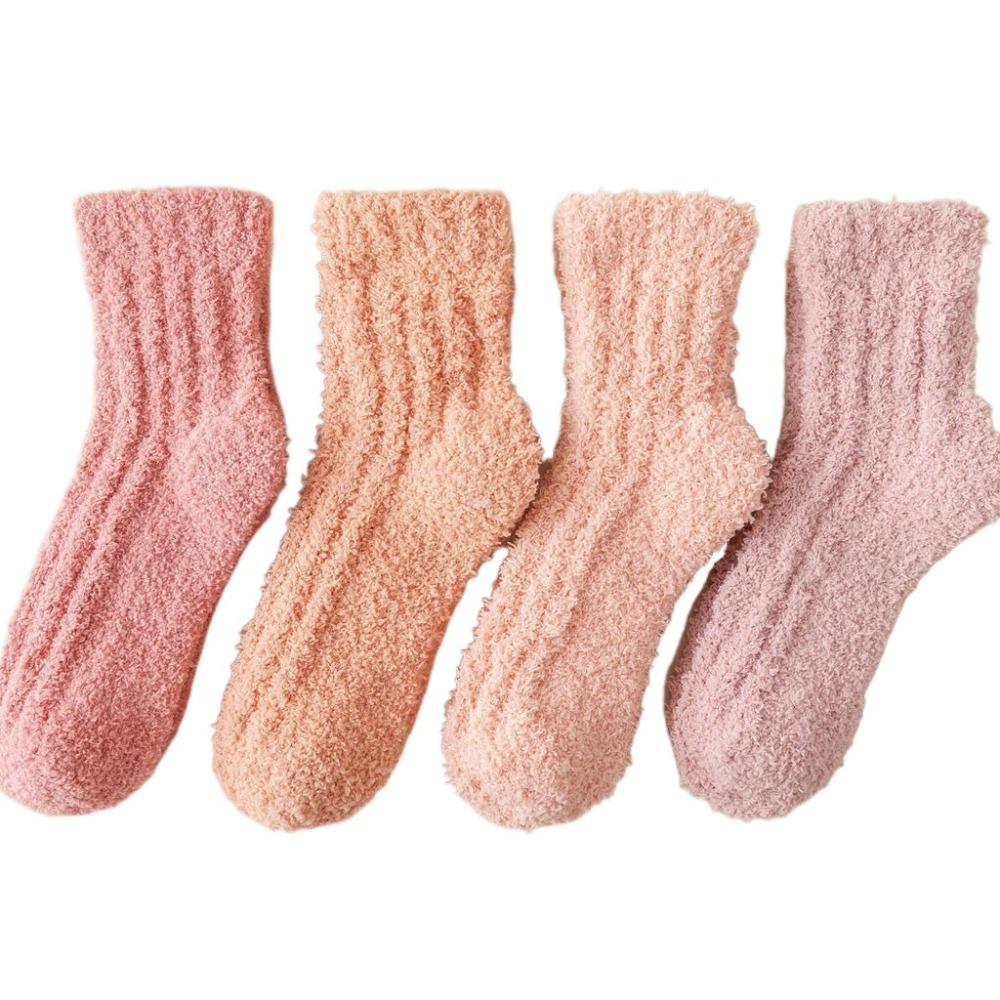 4Pairs Sleeping Floor Plush Socks Winter Mid Tube Socks Women Kawaii Coral Fleece Socks  Autumn