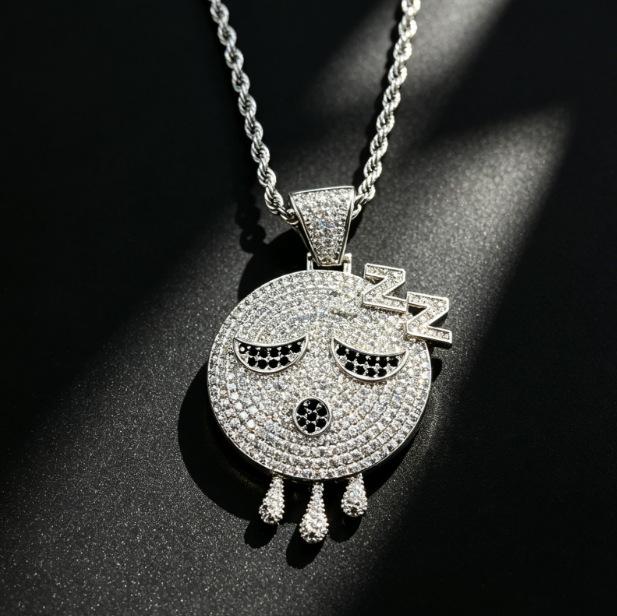 European and American Hip-hop Style Dozing Expression Pendant with Copper Inlaid Zircon Craftsmanship, A Small Elf Demon Men's Necklace