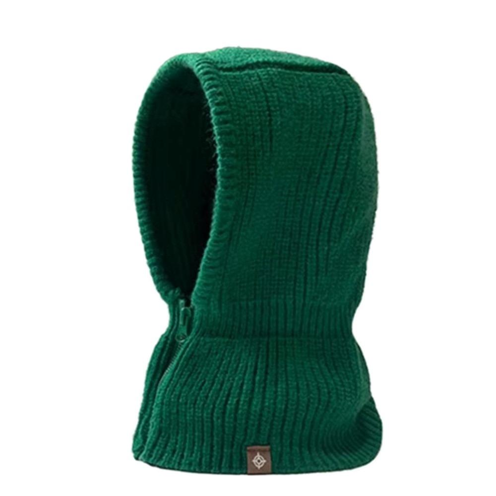 Thickened Wool Knit Hood Hat with Zipper Neck Warmer Pullover Snood Snow Beanie Cap  Winter Outdoor