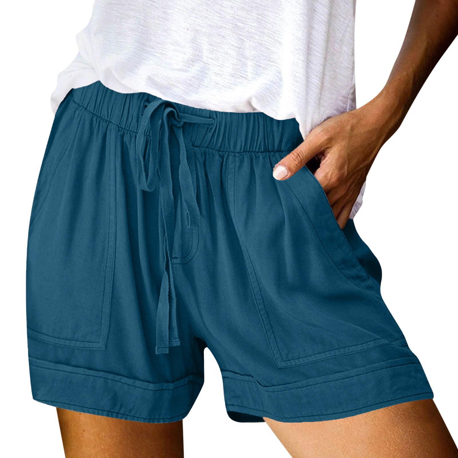 

Женские повседневные летние эластичные пляжные шорты однотонные повседневные шорты L тёмно-синий