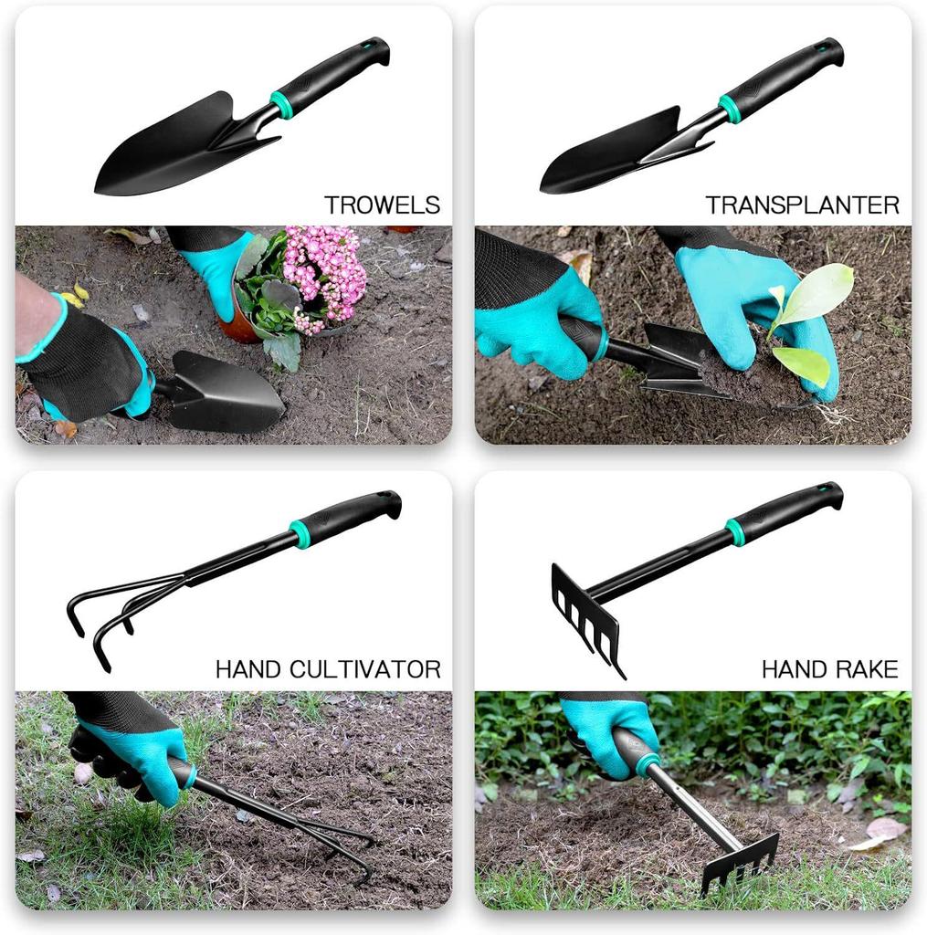 9dílná hliníková sada zahradního nářadí s dvoubarevnými rukojeťmi