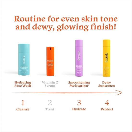 FoxTale Dewy Skin Care Kit Trio, Cleanser Face Wash 100Ml + Ceramide Moisturizer 50Ml + Dewy Finish Sunscreen 50Ml, Spf 50, Acne