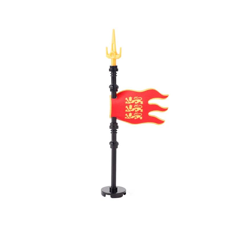Medieval Army Empire Flag and Flagpole Set - Knight Building Blocks with Cloak and Weapon Bricks