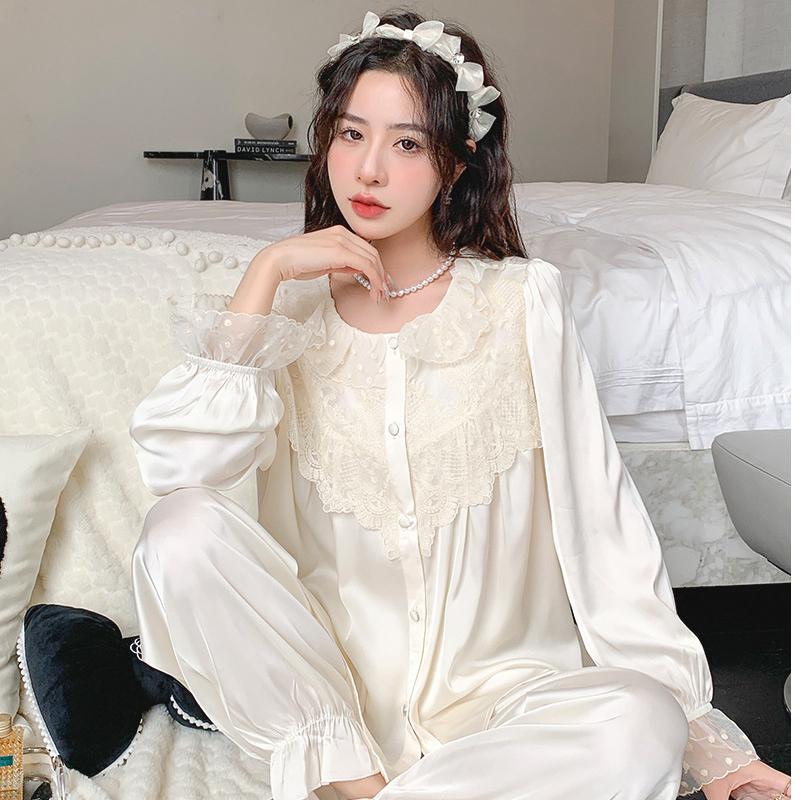 Pajamas Women's Spring Summer  Princess Style Long Sleeve Home Clothes Thin Suit Outer Wearing Spring and Autumn Wear