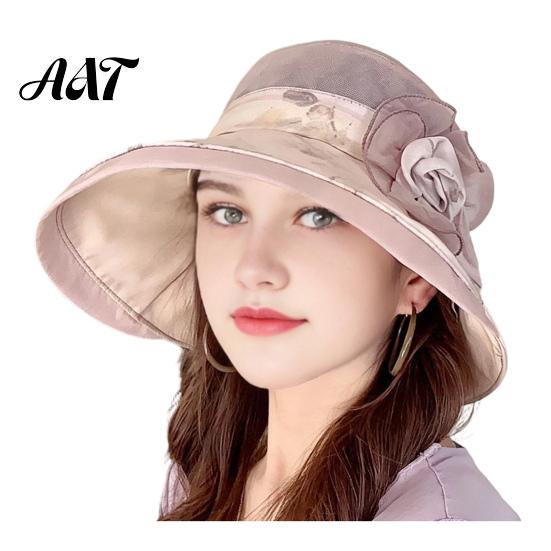 Sun Hat for Middle Aged Women Elegant Organza Women, Wide Brim Floral Decorative Hat, Spring Lightweight Breathable UV Protection Cap Summer