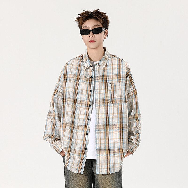 Korean Version of Fashionable Retro Plaid Shirt Boys Spring and Autumn Casual Shirt Jacket
