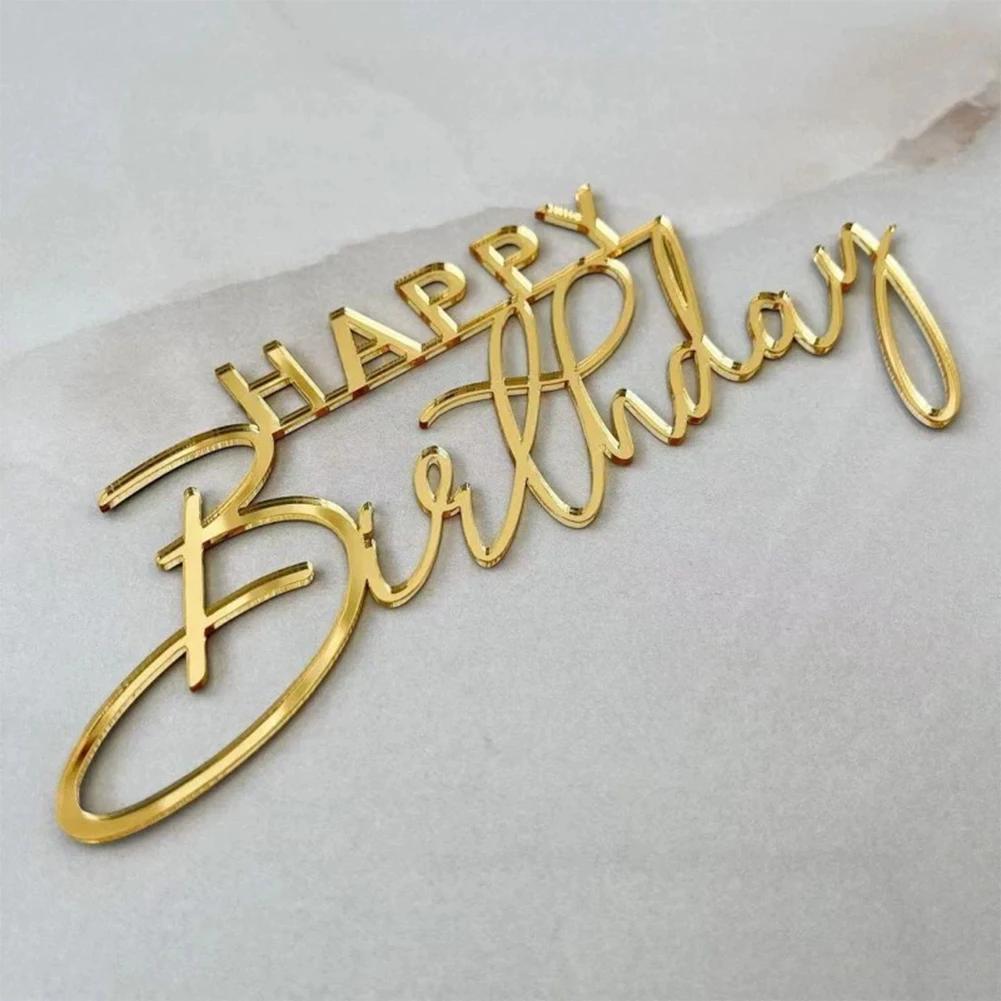 Nová dětská narozeninová party boční vlaječka na dort pro miminko Dárek Zlatý akrylátový Happy Birthday Dortové ozdoby Dortové ozdoby Potřeby na pečení