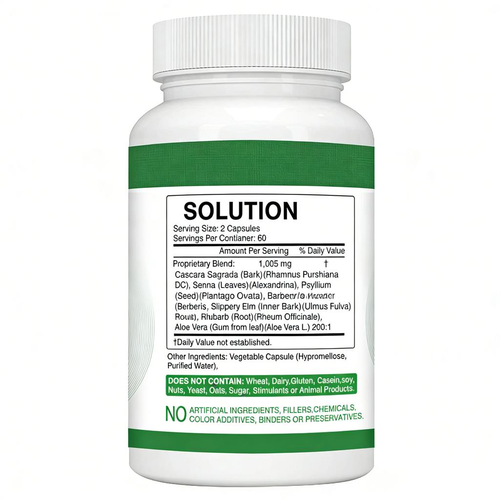 Pslalae Capsules naturelles de nettoyage intestinal, contenant de la cosse de psyllium et de la feuille de séné, soulagent les ballonnements et nettoient le tube digestif.