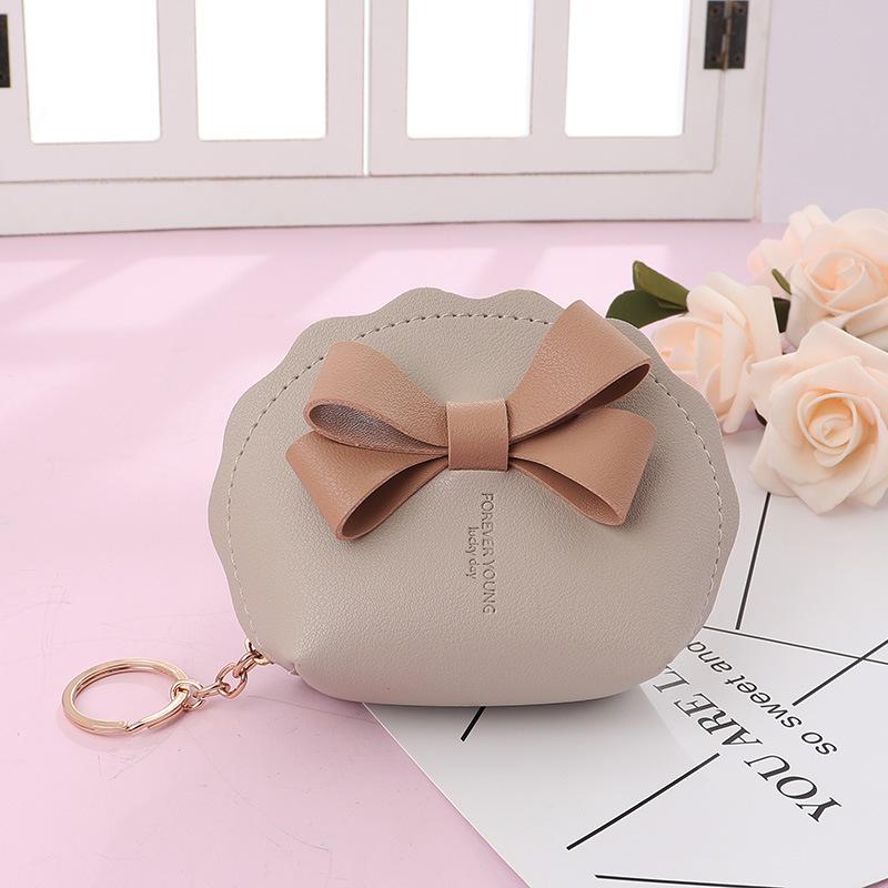 New College Style Bow PU Leather Keychain Mini Wallet Multifunctional Portable Lipstick Coin Storage Bag Zipper Coin Purse