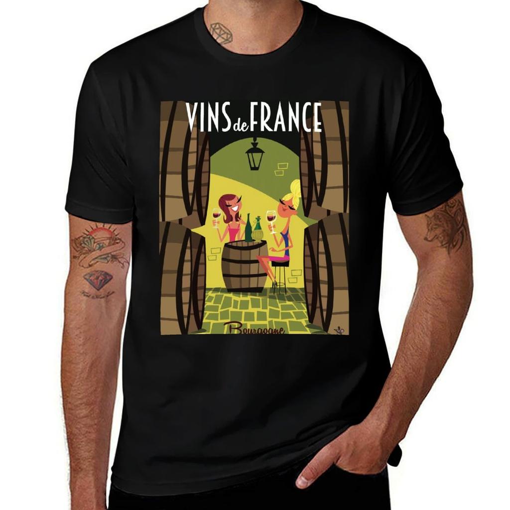 Vins De France Bourgogne Poster Tshirt Plus Size Quick Dry Sports Tee