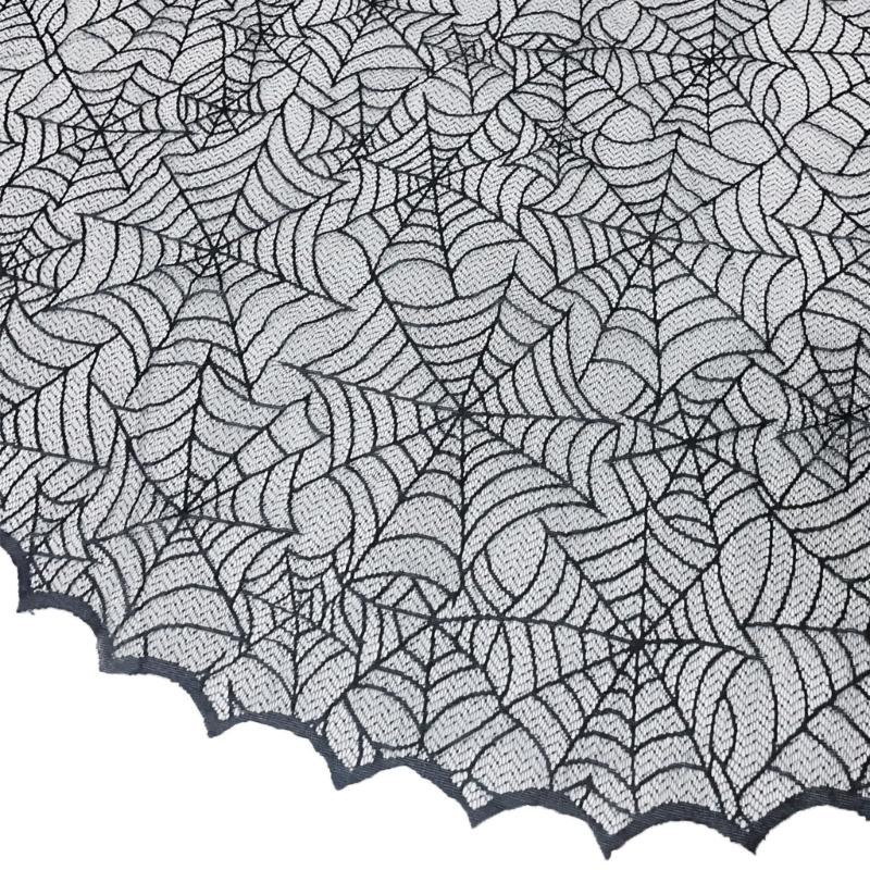 Spiderweb Table Cover for Halloween, Round Black Lace Tablecloth with Soft Fabric Drape for Dessert Display, Entry Table, and Party Decors