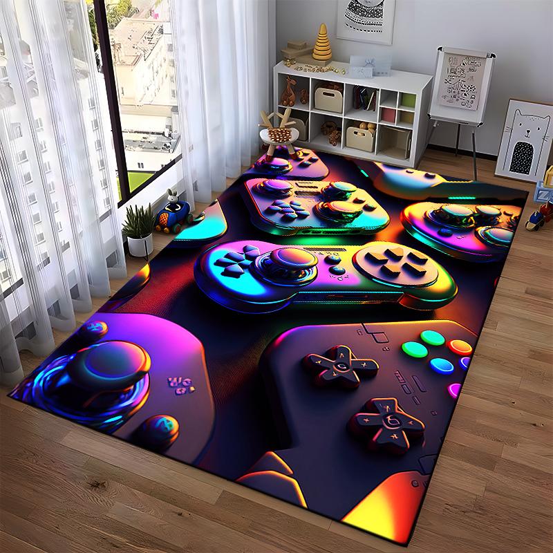 Retro Game Controller Printed Carpet with Vibrant Neon Color Design Suitable for use as an anti-slip for living room bedroom sofas