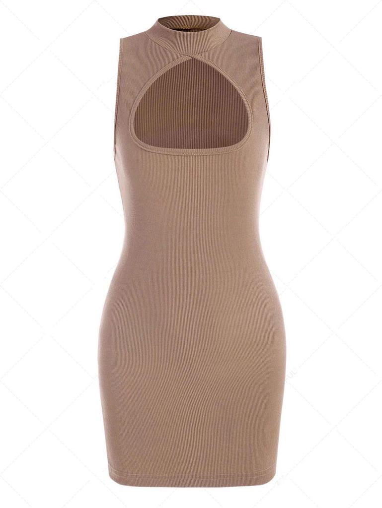 European & American Style Women's Sleeveless Ribbed Dress with High Elasticity & Shaping Control.