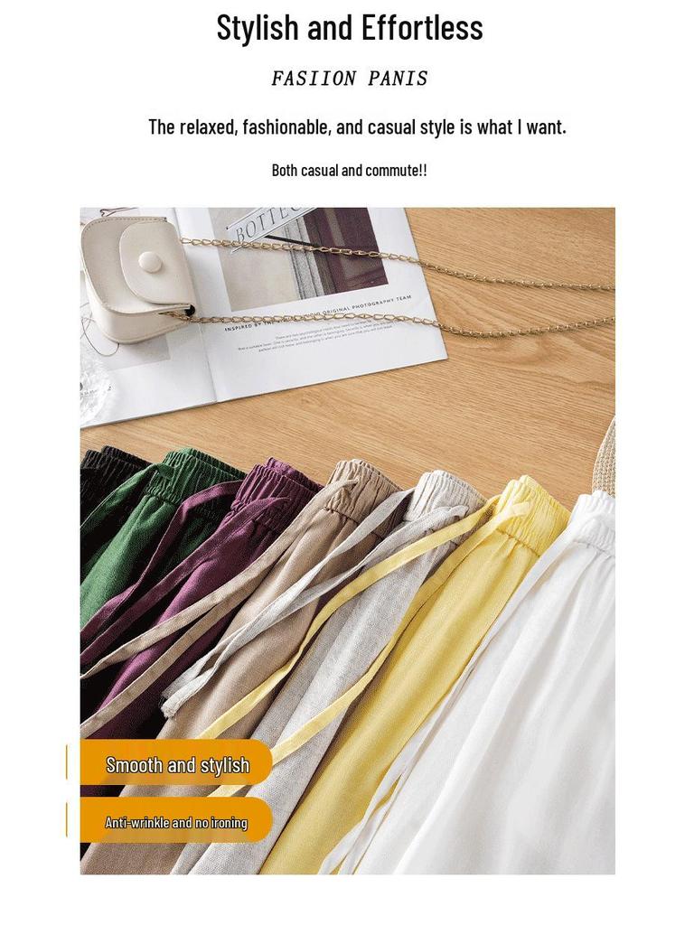 Tencel Linen Women's 2026 Summer Loose Wide-Leg Nine-Point Pants