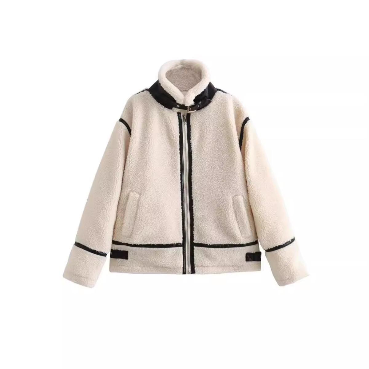 

Женская куртка-косуха в европейском и американском стиле с эффектом искусственного меха и меховой отделкой XS