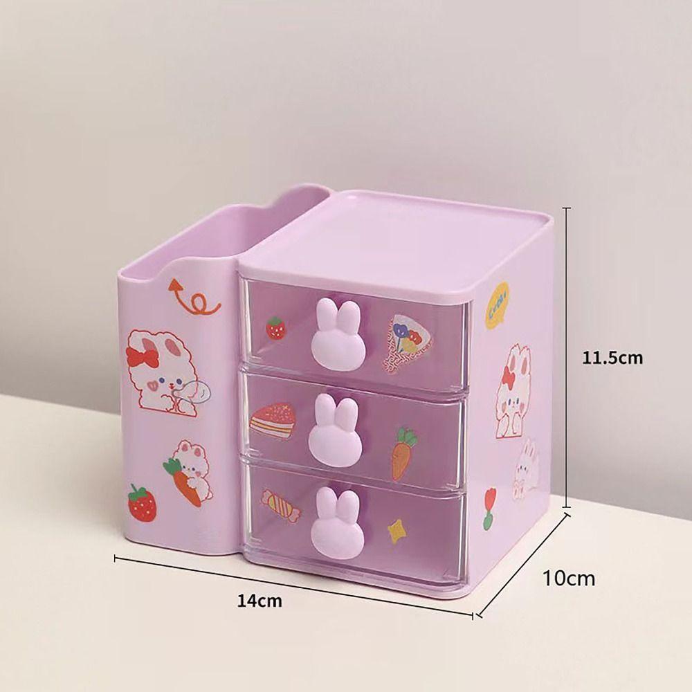 Multi-functional Rabbit Storage Box See Through Drawer Cartoon Stationary Storage Rack Spacious Pen Holder Student
