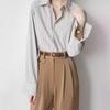 Temperament striped long-sleeved shirt top women's spring and autumn design sense Korean version is careful to look thin and stack to wear chic shi