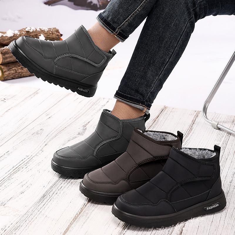 Baumwollschuhe Herren Winter Outdoor Regen und Schnee Baumwollstiefel Plus Samt Dick Schneestiefel Warm Klettverschluss