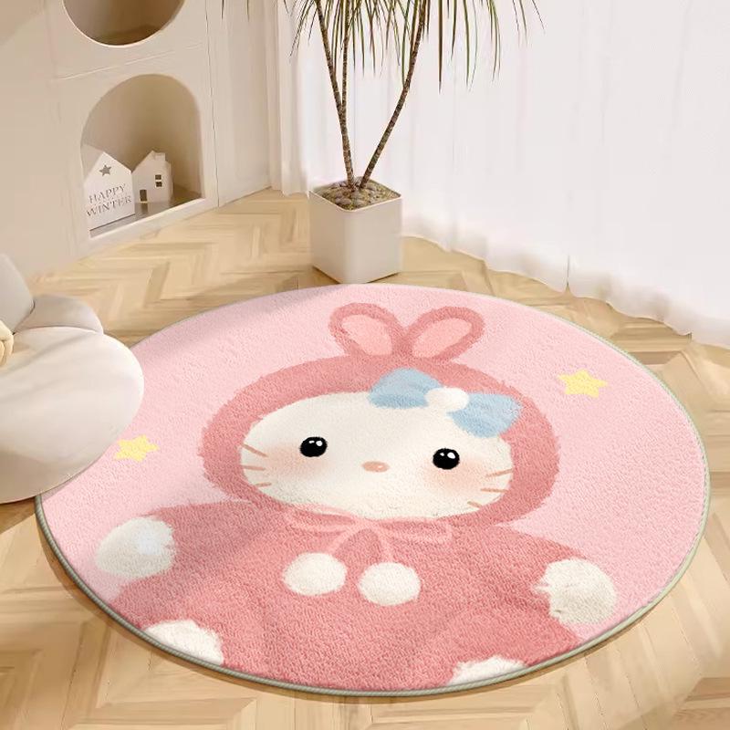 Cute Cartoon Pink Carpet for Girls: Cool-Proof Round Faux Cashmere Bedside Rug. 60*60cm Faux Cashmere