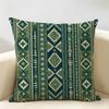 Blue Green Striped Diamond Pattern Cushion Cover Natural Linen Organic Fabric Double-Sided Printing Breathable For Home Decor