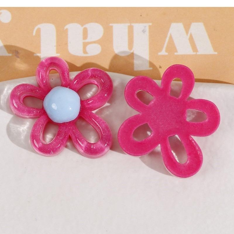 Colorful Hollow Flower Resin Crafts Cute Five-Petaled Flower Accessories Cute Hairpin Phone Cases Jewerly Decor Keychain