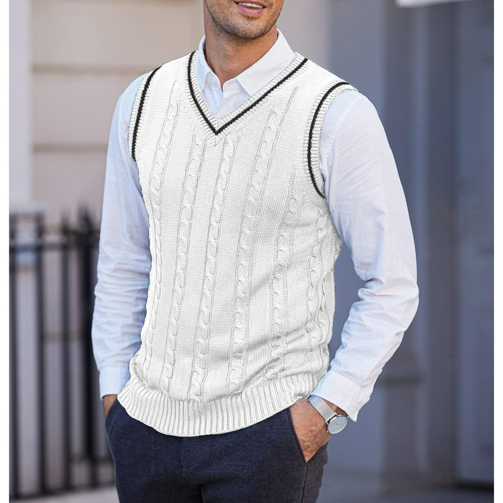 

Men s Waistcoat Knitted Vest Sleeveless Casual Large Size Men s Outer V-neck Thickened Vest Bottoming Shirt XXL білий