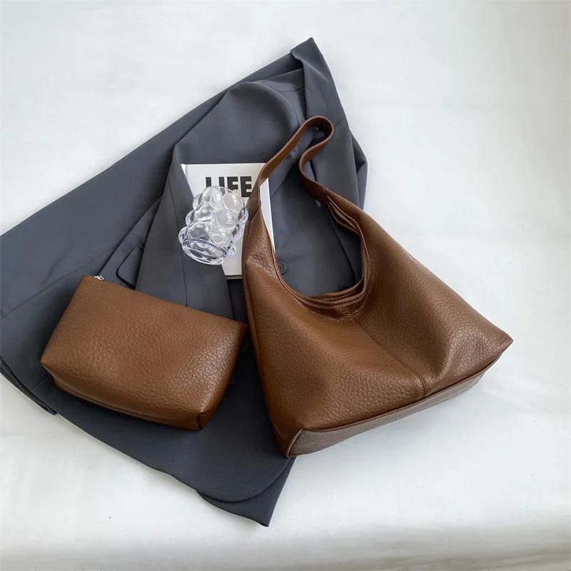 

Мягкая кожаная сумка большой вместимости для женщин повседневная сумка через плечо с подмышкой однотонная женская все сочетается