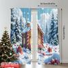 2pcs 2D Flat Printing Christmas Scene Curtain Gingerbread House Candy Winter Wonderland Polyester Fabric Without Electricity