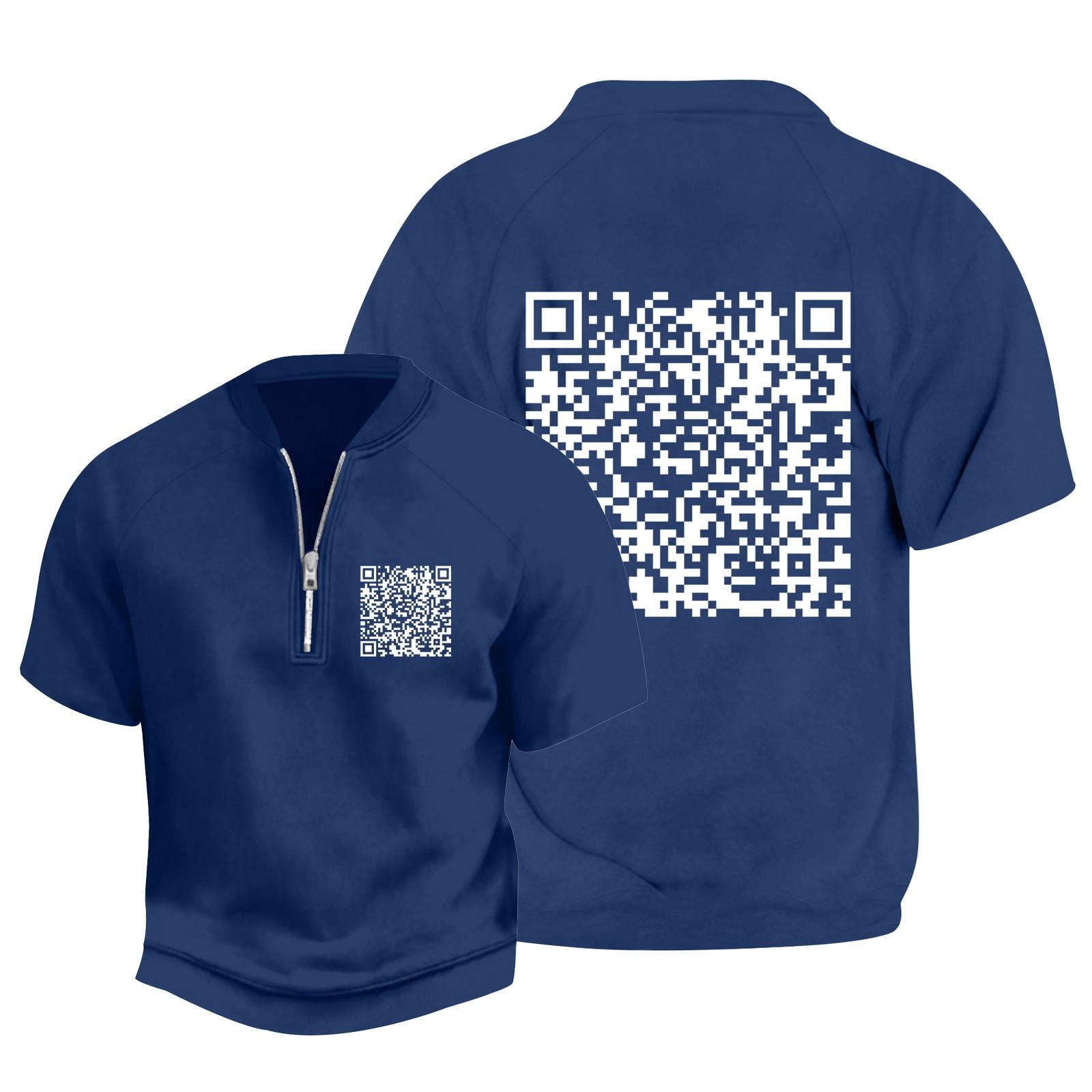 

Мужская летняя винтажная футболка с полумолнией и забавным принтом, короткий рукав XL тёмно-синий