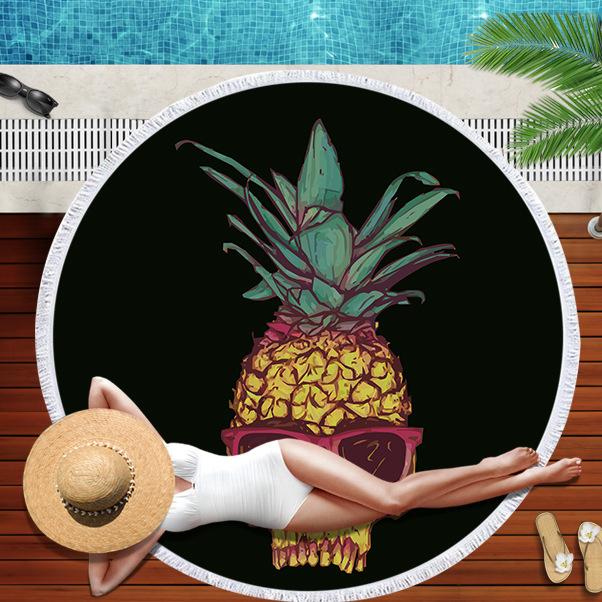 Tropical Fruit Pineapple Beach Towel Microfiber Floral Bath Shower Towels Round Beach Blanket Summer Swimming Shawl Yoga Mat