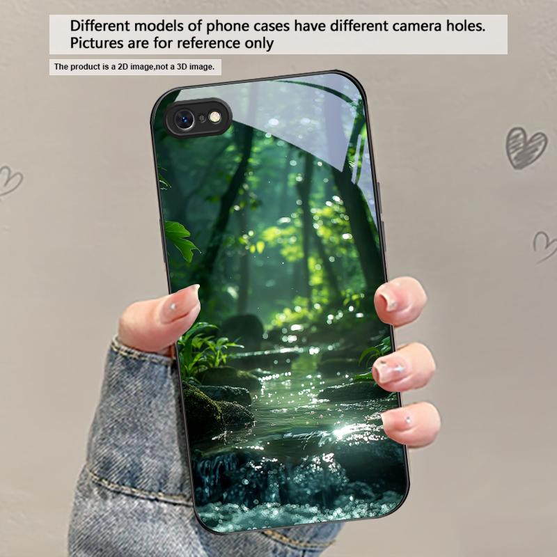 Forest Stream Pattern For iPhone 17 Air 16 E 15 Plus 14 Pro Max 13 12 Mini 11 5 6 7 8 Plus XR XS Max SE Black Glass Phone Case