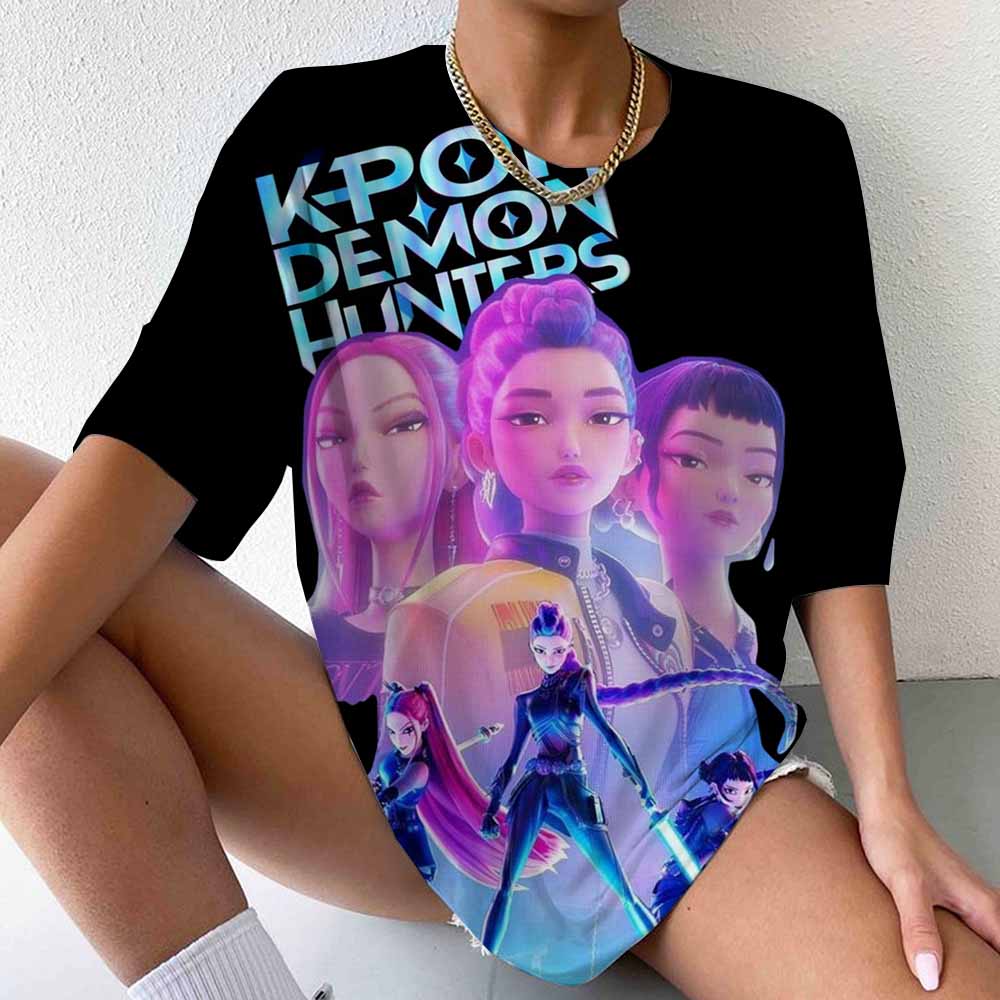Huntrix Kpop Demon Hunters Movie 2025 Graphics T Shirts Men Women's High Quality Fashion Oversized Cotton T-shirt Harajuku Tops