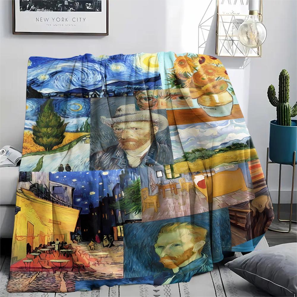 1Pc Van Gogh Painting Print Flannel Blanket, High Quality Comfortable for All Seasons, Home Decor, Warmth and Comfort, Perfect for Christmas Gifts