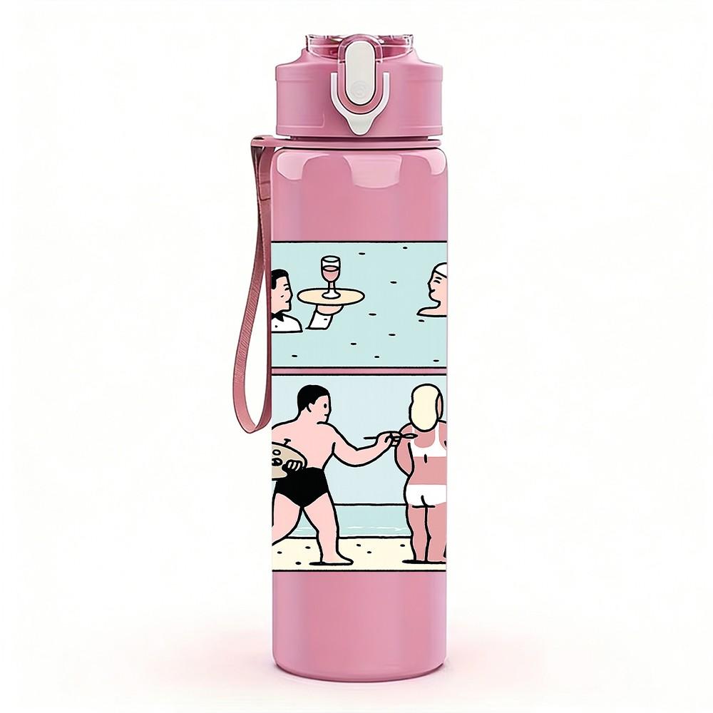 1PC Two Ladies Bathroom Scene Print 750ml Color Plastic Sports Water Bottle Leakproof Flip Straw Lid Suitable for Sports Office Home Use