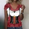 Camiseta casual de manga corta con cuello en V para mujer, top con estampado de Oktoberfest, tejido ligero y suave, ajuste cómodo, camiseta de verano