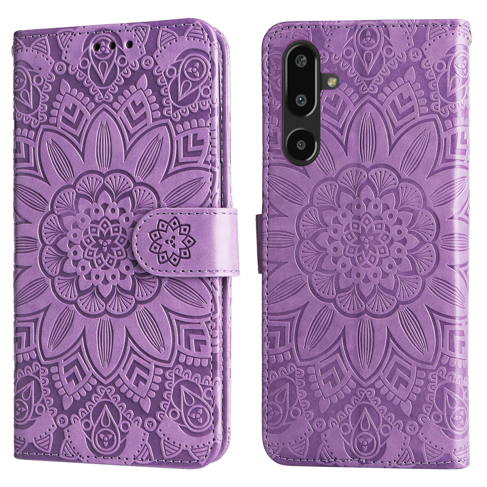 

For Samsung Galaxy F16 5G/Galaxy M16 5G Case Sunflower Imprint Leather Wallet Phone Cover Purple